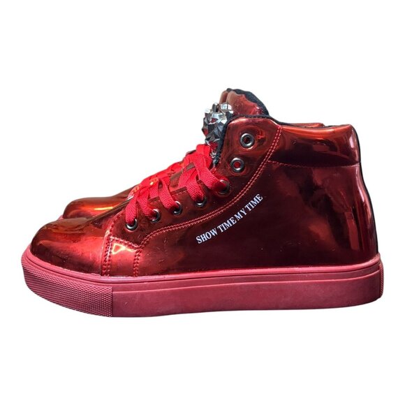 Red Metallic MotorCycle Boots Show Time My Time Size Mens 9 Sneakers Punk Shiny - Picture 5 of 10